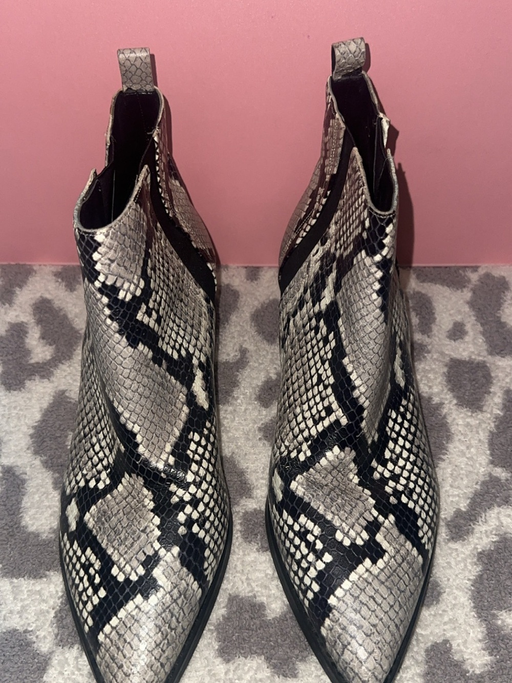 Marc Fisher Snake-Print Pointed Chelsea Boot - Black & Cream